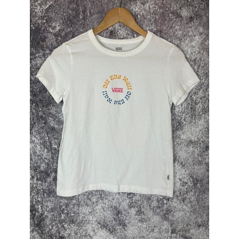 Vans T Shirt Women's Small Logo Palm Trees Graphic Off the Wall Tee Top Colorful